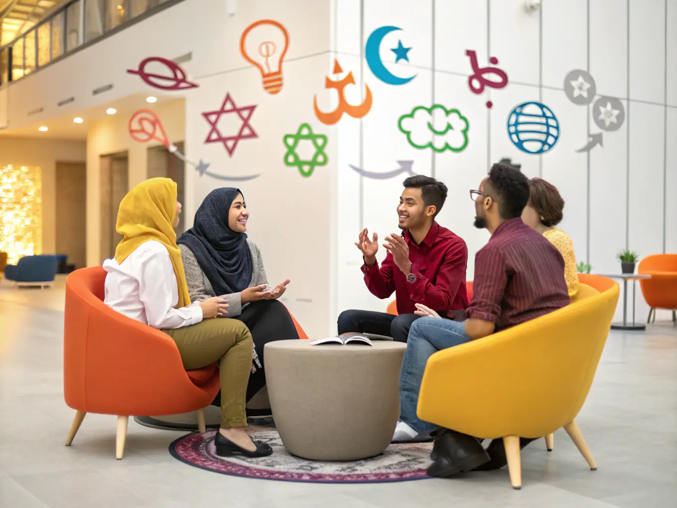 A visually appealing image of a panel discussion featuring artists and scholars from different Mediterranean countries, engaged in a lively conversation.