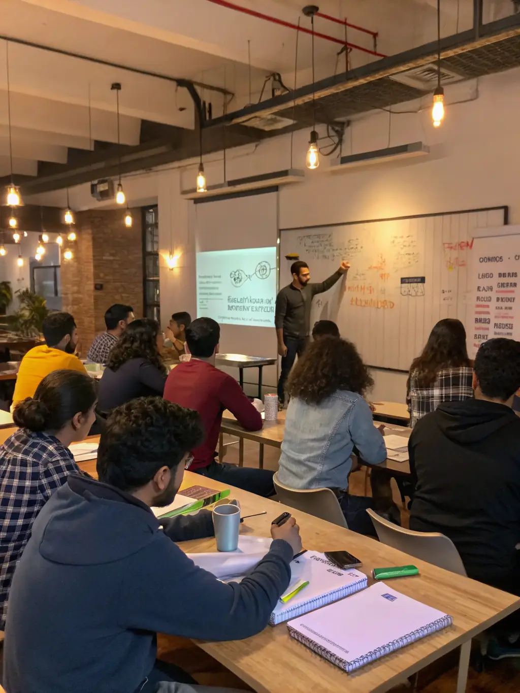 A picture of a group of teenagers participating in a vocational training workshop at a SCI Groupe SOS Jeunesse center, learning practical skills for future employment.